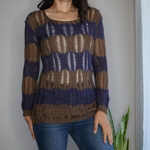 Lumiere Brown and Purple Pull Over Open Knit Sweater Size S